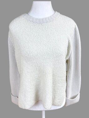 Autumn Cashmere Sweater Cashmere Merino Blend Ivory Gray Textured Shimmer (S)